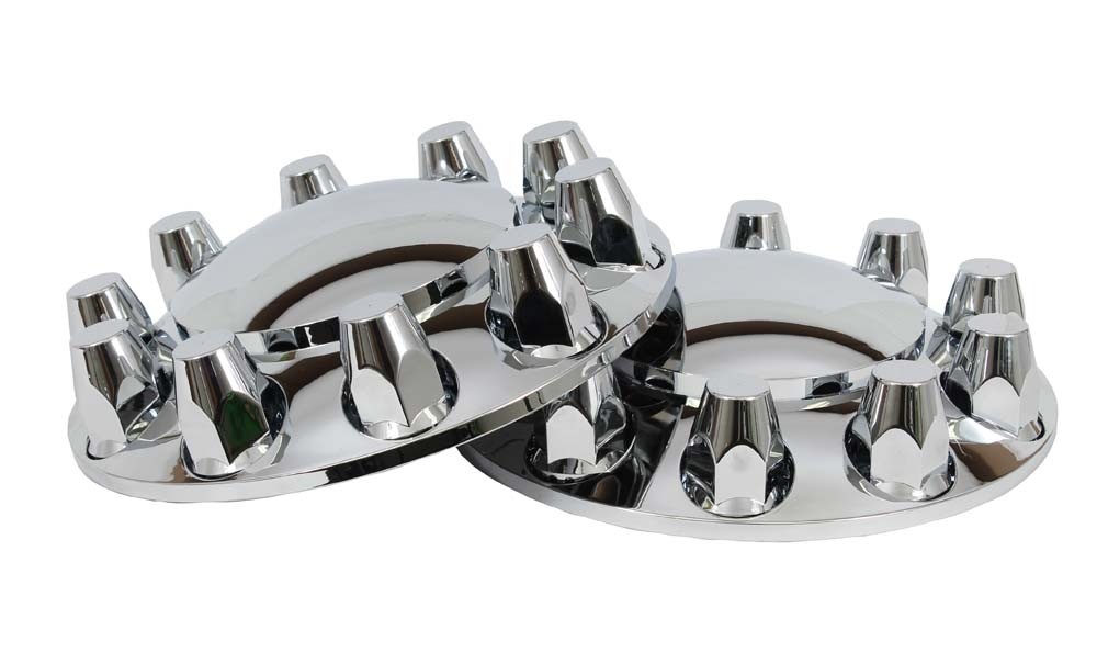 CHROME SEMI TRUCK FRONT AXLE COVER KIT | 33MM LUG NUT COVERS