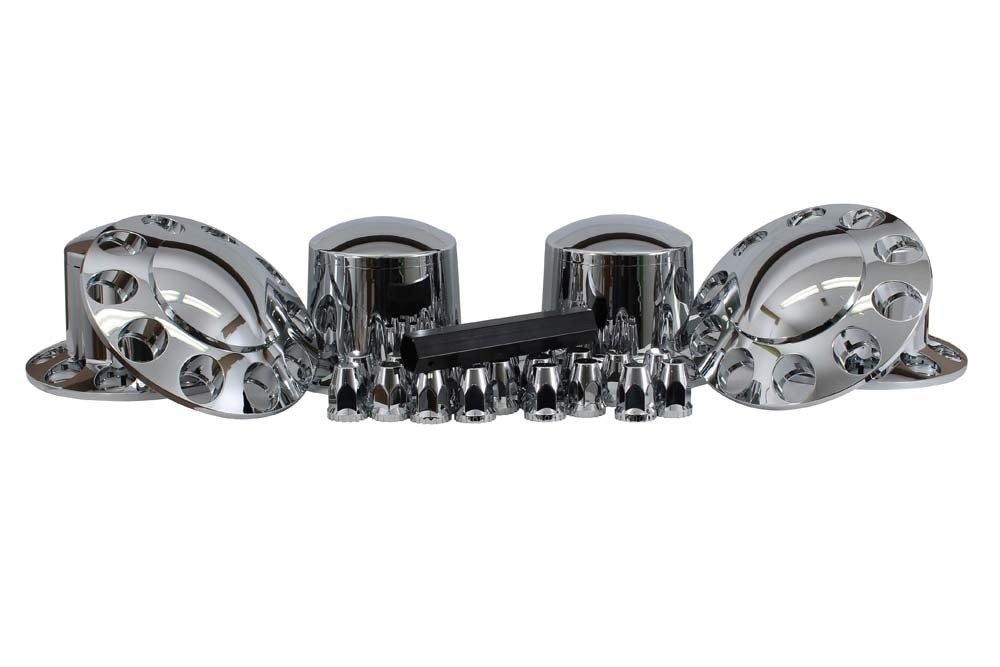 CHROME FRONT & REAR AXLE COVER / CONE LUG NUT COVER KIT | 33MM (SIX WHEELS)